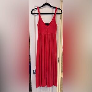 Hatch Maternity Red Ribbed Snap Up Sleeveless Dress